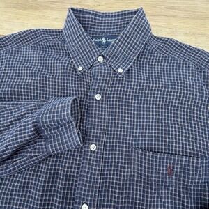 Ralph Lauren Blaire 100% Cotton LS Button Down Size L Blue Gingham Pony Men's